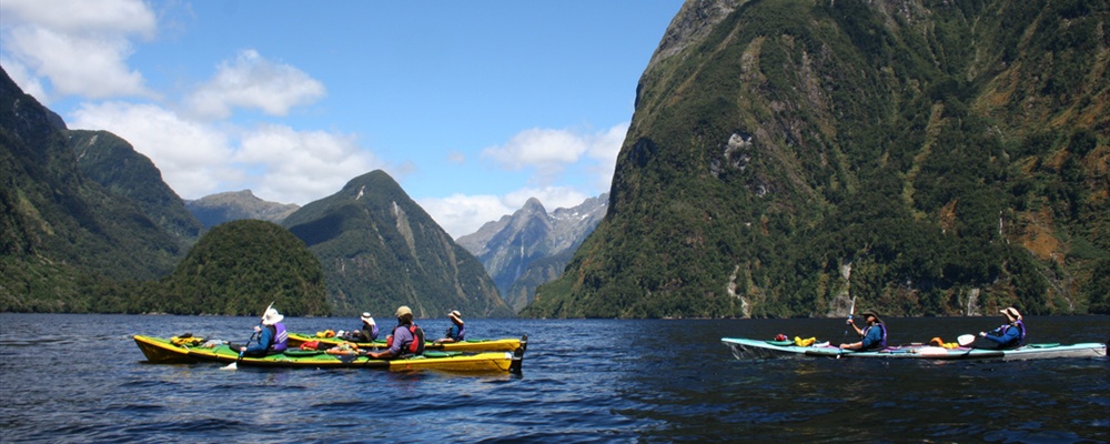 Group at the entrance to Hall Arm, Doubtful Sound